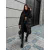Černá dlouhá bunda SAPIN s kapucí a kapsami