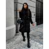 Černá dlouhá bunda SAPIN s kapucí a kapsami
