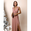 Starorůžové dlouhé elegantní šaty PERLLAS se štrasovým opaskem