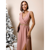 Starorůžové dlouhé elegantní šaty PERLLAS se štrasovým opaskem