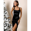 Černé elegantní šaty CURLITE s rozparkem