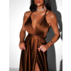 Hnědé lesklé šaty VALERDI s variabilním vázáním a rozparkem