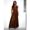 Hnědé lesklé šaty VALERDI s variabilním vázáním a rozparkem