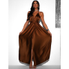 Hnědé lesklé šaty VALERDI s variabilním vázáním a rozparkem