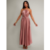 Starorůžové dlouhé lesklé elegantní šaty MADES se zavazováním
