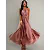 Starorůžové dlouhé lesklé elegantní šaty MADES se zavazováním