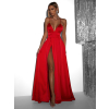 Červené dlouhé elegantní šaty BREALYN s kapsami