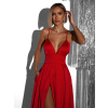 Červené dlouhé elegantní šaty BREALYN s kapsami