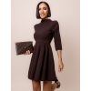 Tmavě hnědé elegantní šaty GROUND s dlouhým rukávem