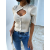 Krémový elegantní crop top DEVERELL s knoflíky