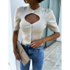Krémový elegantní crop top DEVERELL s knoflíky