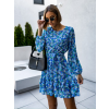 Modré květinové šaty GALILEO s dlouhým rukávem