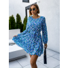 Modré květinové šaty GALILEO s dlouhým rukávem