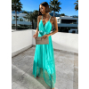 Tyrkysové dlouhé elegantní šaty MONARCH na zavazování