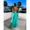 Tyrkysové dlouhé elegantní šaty MONARCH na zavazování