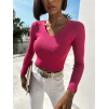 Tmavě růžový crop top RANDY s výstřihem do V