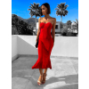 Červené semišové elegantní šaty RUNERI bez ramínek