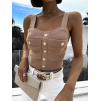 Hnědý crop top SKYLARE s knoflíky