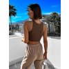 Hnědý elegantní crop top MARILENI s vycpávkami