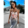 Bílý elegantní crop top AILINE s květinovým vzorem