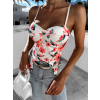 Bílý elegantní crop top AILINE s květinovým vzorem