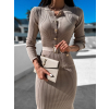 Béžové elegantní svetrové šaty JANUSEN na zavazování