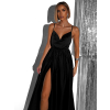 Černé lesklé elegantní šaty YASMINE s rozparkem