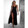 Černé lesklé elegantní šaty YASMINE s rozparkem