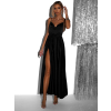 Černé lesklé elegantní šaty YASMINE s rozparkem