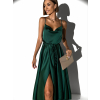 Smaragdové lesklé elegantní šaty YASMINE s rozparkem