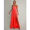 Korálové lesklé dlouhé plesové šaty CHRYSANTHE