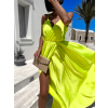 Neon zelené lesklé dlouhé plesové šaty CHRYSANTHE