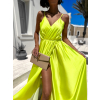 Neon zelené lesklé dlouhé plesové šaty CHRYSANTHE