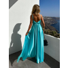 Tyrkysové lesklé dlouhé plesové šaty CHRYSANTHE