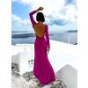 Fialové dlouhé elegantní šaty NINTENI s průstřihem na zádech