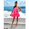 Neon růžové volánkové šaty GLASSY volného střihu