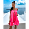 Neon růžové volánkové šaty GLASSY volného střihu