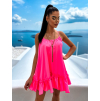 Neon růžové volánkové šaty GLASSY volného střihu