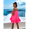 Neon růžové volánkové šaty GLASSY volného střihu