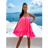 Neon růžové volánkové šaty GLASSY volného střihu