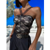 Černý elegantní krajkovaný crop top SANTLES
