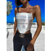 Bílý lesklý elegantní top LUXERO se stříbrnými ramínky