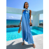 Světle modré lesklé dlouhé elegantní šaty SANTLOS