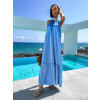Světle modré lesklé dlouhé elegantní šaty SANTLOS