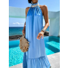 Světle modré lesklé dlouhé elegantní šaty SANTLOS