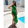 Zelené lesklé elegantní šaty MENLEYS se zlatými ramínky