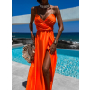 Neon oranžové elegantní šaty PATILLA s rozparkem