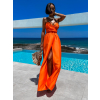 Neon oranžové elegantní šaty PATILLA s rozparkem