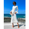 Bílé dlouhé krajkové šaty SAMULES s volánky