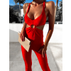 Červený elegantní overal INDUSI s průstřihy